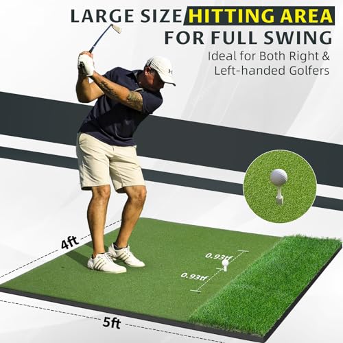 Bltend Dual Turf Golf Mat 31mm: 5x5ft/5x4ft Heavy-Duty Golf Hitting Mats Practice Outdoor/Indoor, Elite Dense Artificial Turf Matt Training Aid for Garage/Simulators/Driving Range/Backyard - style: 5'x4' Elite - 21mm