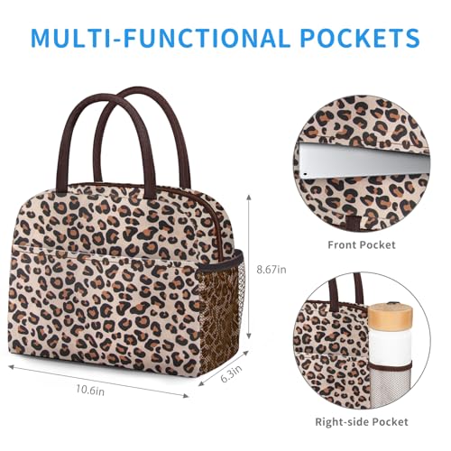 DALINDA Lunch Bag Women,Lunch Box Adult for Women Men Reusable Insulated Lunch Tote Bag,Leakproof Food Handbags Case High Capacity for Travel Work Picnic Beach,Leopard - color: Leopard, size: Oxford cloth