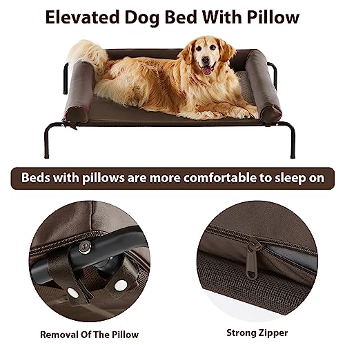 Cooling Elevated Dog Bed for Large Dogs – Waterproof Raised Dog Cot with Slope Headrest, Breathable Teslin Mesh, Durable & Portable Pet Bed for Indoor and Outdoor Use, Brown - color: Brown, size: 36.0"L x 26.0"W x 8.0"Th