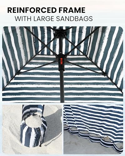 Qipi Beach Cabanas for Sand, Beach Canopy with Sandbags & Side Wall for Family, Easy Set Up Sun Shelter, UPF 50+ UV Protection with Roof Vent - color: 6' x 6' A-Sailor Stripes