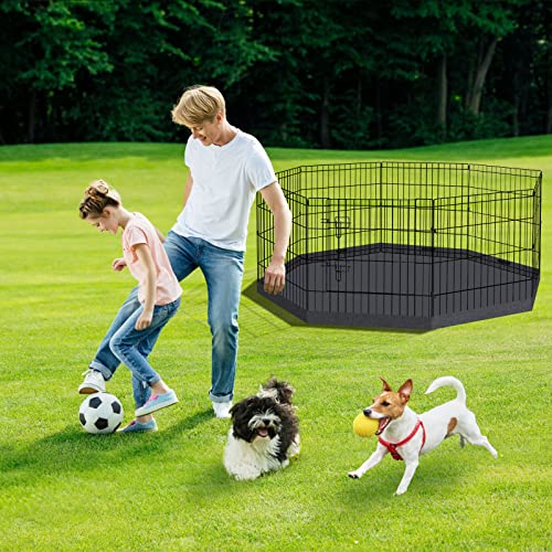 Artmalle Puppy Pet Playpen 8 Panel 24 Inch Indoor Outdoor Metal Portable Folding Animal Exercise Dog Fence Ideal for Pet Animals Dog Cat Rabbit Breed Puppy with Bottom Pad (Black with Bottom pad) - style: 24'' x 24'' with Bottom cover