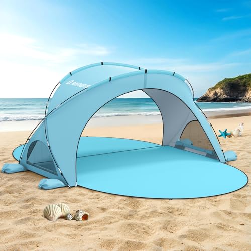 Raynesys Beach Tent Sun Shelter, Beach Shade Tent with UPF50+ UV Protection, Sun Shelter for 1-6 Person, Beaches Shade with 2 Zippered Doors, Portable Tents for Camping Fishing, Light Blue - color: Light Blue, size: For 6 Person