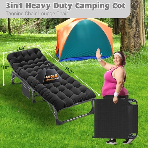 ABORON Heavy Duty Tanning Chair,Outdoor 5-Position Folding Chaise Lounge Chair with Pad,Portable Beach Lounge Chair for Outdoor Sunbathing Patio Pool Lawn Deck Poolside - color: Deep Black, style: Lounge Chair