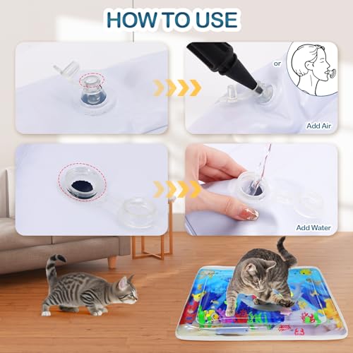 Upgraded Water Sensory Playmat for Cats, Thickened Cat Dog Toys Bored Pet Animals Cat Kicker Toys Self Play Mat Interactive Pet Water Sensory Mat Pad Pet Cooling Mat Indoor Outdoor Exercise Rectangle - style: Rectangle