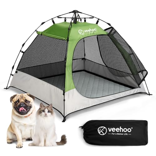 Veehoo Pop Up Pet Tent House for Indoor Outdoor, Portable Dog Tent & Cat House Shelter, Waterproof Foldable Automatic Dog Kennel to Small Medium Pets & Feral Cats - size: 37.4"L x 37.4"W x 30.7"H