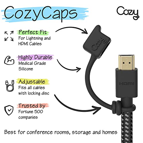 10-Pack Cozy HDMI Caps for HDMI Cables/Cords/Tether - Provides Dust and Oxidation Protection, Projection Adapter Cover, Protects During Travel, Portable, Designed by Cozy (Black) - color: HDMI (4) - Black