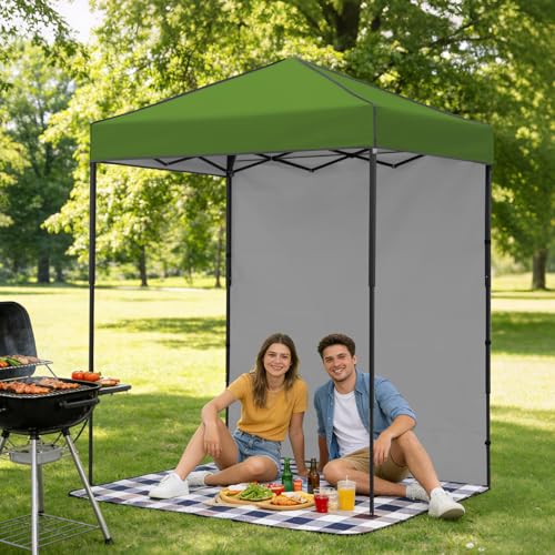 6x4 Pop Up Canopy Tent with One Wall Panel, Instant Portable Beach Canopy, Outdoor Tent with Carry Bag for Camping, Sports, Tailgating, Events, Grass Green - color: Grass Green, size: With One Wall