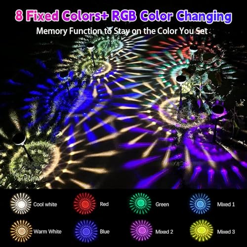 JNOEC 8Pack Solar Pathway Lights Outdoor, Color Changing+8 Fixed Color (Warm White, Cool White, Colored) Solar Lights Outdoor, Bright Solar Powered Garden Light - size: 8packs