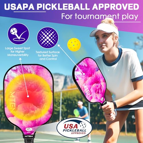 Pickleball Paddles Set of 2 or 4, or Single Paddle – USAPA Approved Fiberglass Surface Pickleball Rackets Set for Men & Women - color: Pink*2
