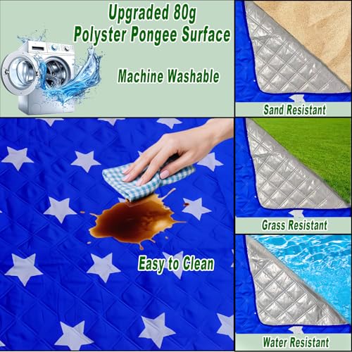4th of July Foldable Waterproof Picnic Blanket with Soft Handle Pillow – Extra Large (80" x 60"), Machine Washable, Perfect for Outdoor, Beach, Park & Picnics, Gifts for Family & Friends