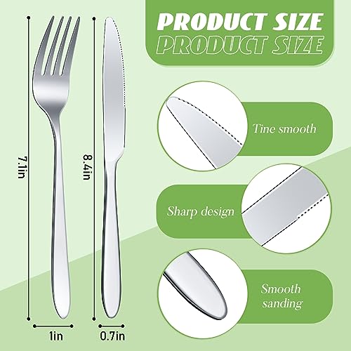 Nuenen 50 Pieces Stainless Steel Forks Silverware Set Dinner Forks and Knives Flatware Tableware Cutlery Set for Kitchen Restaurant(7.1 x 1 Inch, 8.4 x 0.7 Inch,Silver) - color: Silver, size: 7.1 X 1 Inch, 8.4 X 0.7 Inch