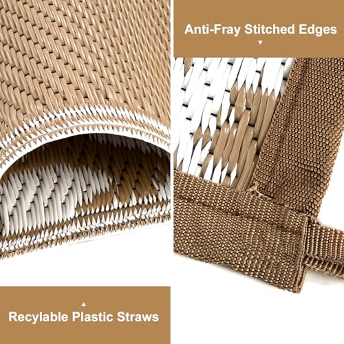 Yamaziot Waterproof Outdoor Rug 6x9 ft, Reversible Plastic Straw Rug for Patio Clearance, Camping, RV Mat, Large Outside Rug Carpet for Porch, Deck, Backyard, Balcony, Picnic (Brown) - color: Brown, size: 6' x9'