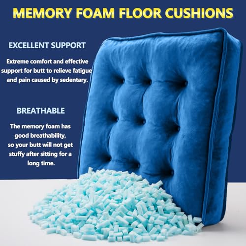 1 MIDDLE ONE Floor Pillow Set of 2, Memory Foam Meditation Cushion, Floor Cushions for Adults Sitting, Large Square Seat Cushions for Yoga, Couch, Sofa, Kids, Living Room, 22x22 Inch (Navy Blue) - color: Navy Blue, size: 22x22 Inch(Pack of 2)