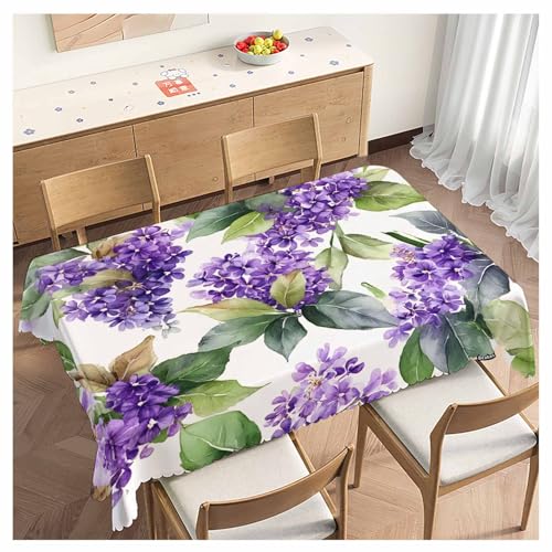 Violet Tablecloth for Rectangle Tables, 52"X70", Watercolor Violet Flowers, Purple, Picnic Table Cover, Indoor/Outdoor, Stain & Wrinkle Resistant - color: Violet