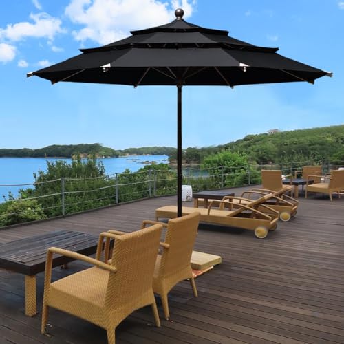EliteShade USA 10-Year-Non-Fading 11ft 3-Tier Market Patio Umbrella, Commercial Grade Outdoor Table Umbrella with Cylinder Push-Up, Windproof & UPF 50+ UV Protection, Heavy Duty Ventilation for Garden, Deck, Pool, Backyard, Beach & Bistro, Black - color: