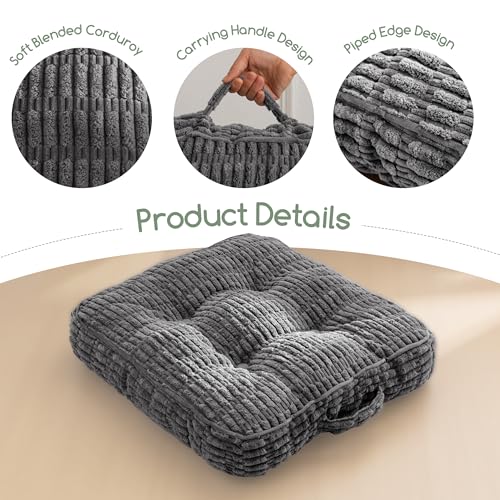 Washable Floor Pillow Cushion for Adults, Meditation Cushion Pillow, Removable Tufted Blended Corduroy Cover, Large Square Floor Sitting for Tatami Living Room or Yoga, 22x22 Inch, Machine Washable - color: Square Dark Grey, size: 4" Thick(Pack of 1)