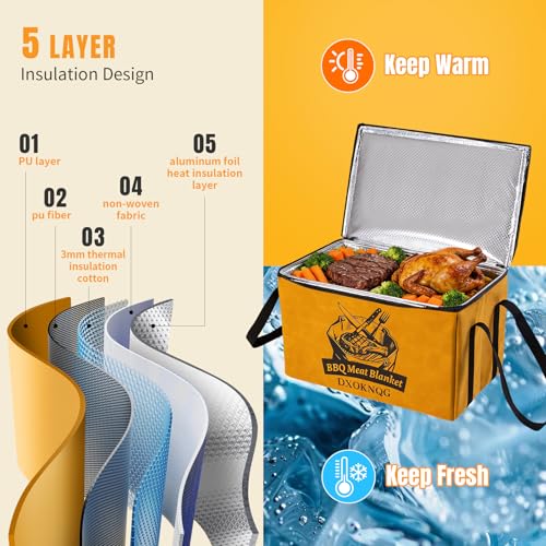 BBQ Insulated Food Bag - 5-Layer Thermal Cooler/Warmer for Grilling, Picnics | Collapsible, Waterproof, Large Capacity (Fits Roasts, Burgers & More) - color: Yellow