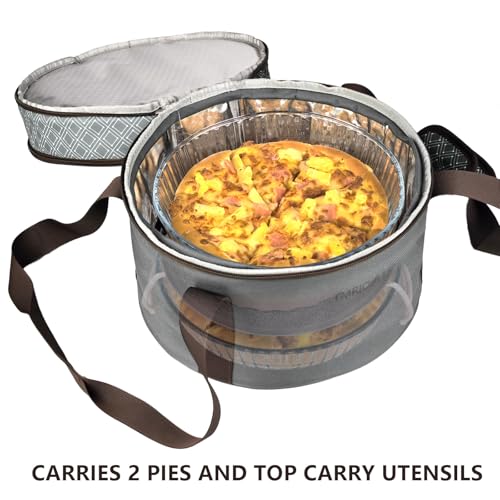 Pie Carrier With A Lid And Handle, With A Hard Edge That Won'T Collapse, Round Insulated Casserole Carrier,It Is Suitable For The Safe Transportation Of Cold And Hot Food (Grey) - color: Grey