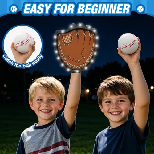 HYES Toss and Catch Ball Game Set, Light Up Baseball Toys Outdoor Pool Beach Yard Camping Games for Family, Toddler Glow in the Dark Baseball Gifts for Boys Girls Ages 3-12 (4 Paddles & 6 Balls) - style: 4 pack with light