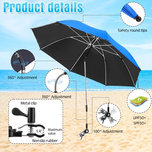 Colingmill 4 Pcs Low Beach Chair with Umbrella Camping Chair Backpack Folding Recliner Mesh Back with Headrest Cup Holder Carry Bag for Summer Tent Picnics Outdoor Travel Barbecues (Ocean Blue) - color: Ocean Blue
