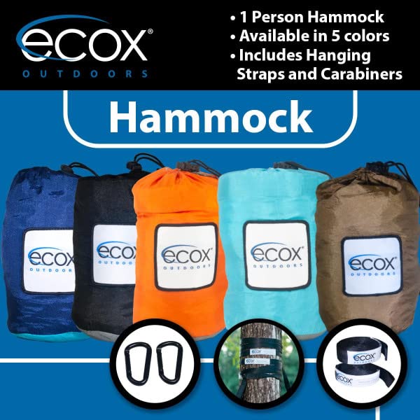 ecox Outdoors Parachute Hammock Single with 2 Tree Straps, Portable Lightweight Nylon Comfortable for Backpacking, Camping, Travel, Beach, Backyard, Patio, Hiking - color: Orange-grey