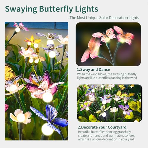 FENSAN Solar Garden Lights,4packs-32LED Outdoor Solar Powered Decor for Yard, Patio, Pathway, IP65 Waterproof Butterfly Lights - color: butterfly 4packs
