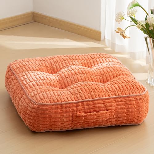 6" Washable Floor Pillow Cushion for Adults, Meditation Cushion Pillow, Removable Tufted Blended Corduroy Cover, Large Square Floor Sitting for Tatami Living Room or Yoga, 22x22 Inch, Machine Washable - color: Square Coral, size: 6" Thick(Pack of 1)