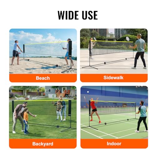 VEVOR Badminton Net, Height Adjustable Volleyball Net, Wide Foldable Pickleball Net, Portable Easy Setup Tennis Net Set with Poles, Stand and Carry Bag, for Kids Backyard Game Indoor Outdoor Use - size: 14ft