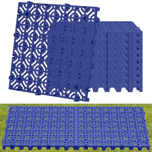 10 Pcs 15.7" x 15.7" Heavy Duty Ground Protection Mats, Interlocking Non-Slip Floor Mat, Heavyweight Gravel Grid Drive on Lawn, 6613 lb Load Permeable Paver for Parking, Outdoor Event Flooring, Blue - color: Blue