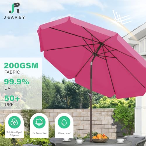 JEAREY 9 FT Patio Umbrella Outdoor, Table Umbrellas Market Umbrella w/Push Button Tilt/Crank, 8 Sturdy Ribs(Rose Pink) - color: Rose Pink