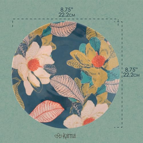 Karma, 8.75 inches Melamine Salad Plates Set of 4, Reusable Dishwasher Safe Plates for Outdoor and Indoor, Seaside Floral - color: Seaside Floral
