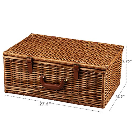 Picnic at Ascot Dorset English-Style Willow Picnic Basket with Service for 4, Coffee Set and Blanket - Santa Cruz - color: Wicker With Santa Cruz Plates/Napkins