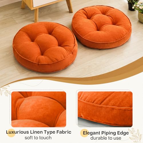 1 MIDDLE ONE Floor Pillow Set of 2, Memory Foam Floor Cushions for Adults, Large Meditation Pillow for Sitting, 22 x 22 Inches (Round | Orange) - color: Round | Orange