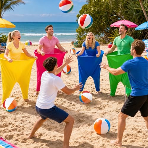 Granny Pants Yard Game Set, Oversized Pants with Bouncy Balls, Pumps & Flags, Giant Outdoor Tossing Games for Adults Family Birthday Backyard Party Team-Building Gatherings - color: Pink+Blue+Green+Yellow