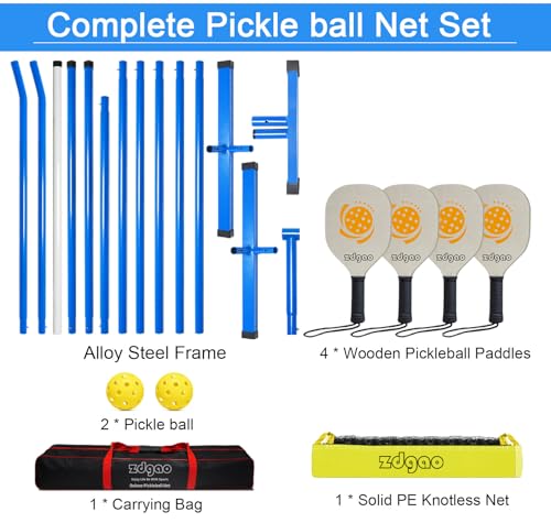 Portable Pickleball Net Set, 22FT Regularion Size Pickle Ball Net with Paddles Set, Outdoor Pickleballs and Carry Bag, Easy Setup for Indoor, Outdoor, Driveway - color: Blue, style: Pickleball Net Set
