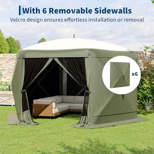 GarveeLife 13x13FT 6-Sided Pop Up Gazebo Tent，One-Push Setup Canopy Tent with Removable Canopy Top & Wind Cloths, Outdoor shelter for Camping, Backyard Parties, Outdoor Events - Army Green - color: Army Green, size: Traditional Top - 13ft