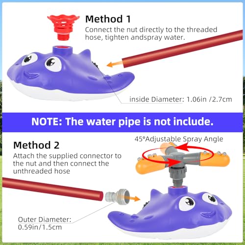2-in-1 Water Sprinkler Baseball Toy Set for Kids, Summer Outdoor Water Game with 2 Sprinkler Heads, 360° Rotating Sprinkler for Backyard Summer Fun