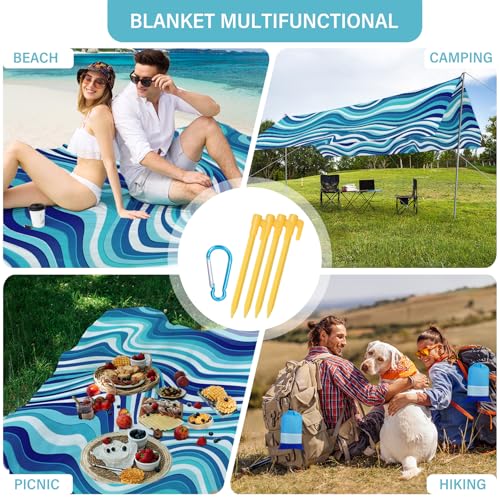 Beach Blanket 78''×110'' Suits 1-7 Adults Waterproof Sandproof Oversized Lightweight Sand Free Beach Blanket Large Picnic Mat for Travel Camping Picnic Hiking - color: Waves, size: 78''x110''