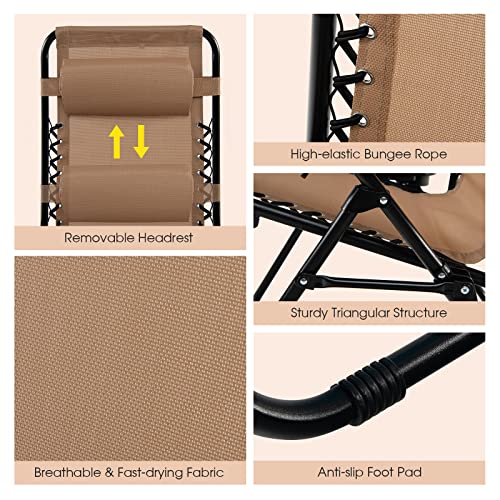 Folding Zero Gravity Reclining Textilene Lounge Chairs, Outdoor Adjustable Patio w/Pillows & Cup Holder Trays for Backyard, Beach, Poolside (BE)