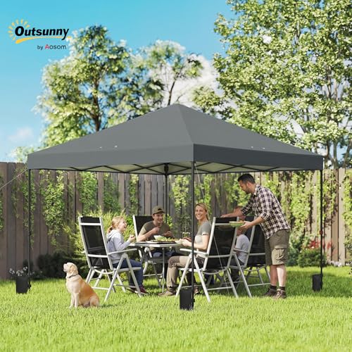 Outsunny 10 x 10 ft Pop Up Canopy Tent with One Push Setup, Easy Setup Outdoor Portable Instant Canopy Shelter with Wheeled Carry Bag, Sandbags, Adjustable Height for Parties, Events, Dark Gray - color: Dark Gray