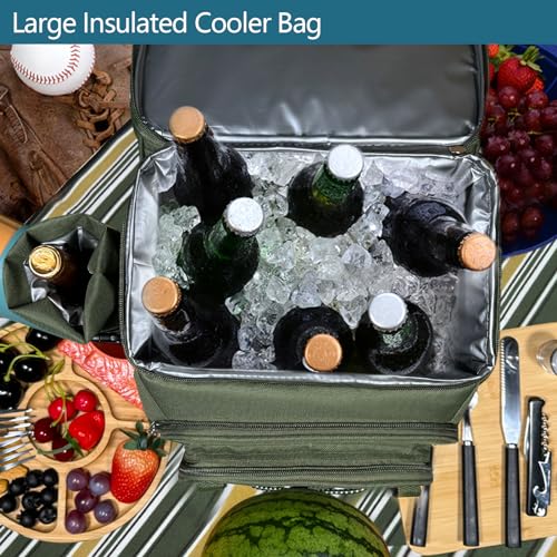 Hap Tim Picnic Basket Backpack for 4 Person with Blanket, Insulated Leakproof Cooler Compartment, Wine Holder, Cutlery Set, Engagement Gifts for Couples, White Elephant Gift Ideas, Green (36221-GR) - color: Green
