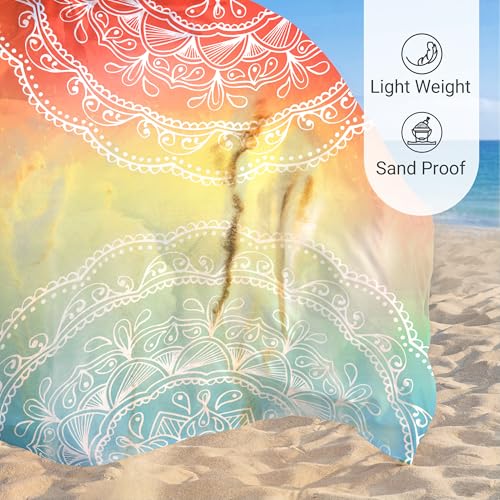 Sunlit Silky Soft Sand Proof Beach Blanket 106"x81" / 85"x72" Sand Proof Mat with Corner Pockets and Mesh Bag for Beach Party, Travel, Camping and Outdoor Music Festival, Mandala - color: Orange Blue, size: 85"x72"