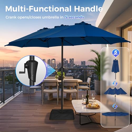 SUPERJARE 13FT Outdoor Umbrella for Patio, Double sided Pool Umbrellas with Fade Resistant Canopy, Large Table Umbrella for Deck, Market, Backyard - Navy Blue(No Base) - color: Navy Blue, size: 13FT