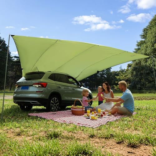 REDCAMP Large 19ft x17ft Car Awning for SUV with 2 Tarp Poles & 2 Suction Cup Hooks, Waterproof UV Protection Sun Shade Vehicle Awning Shelter Tarp for Camping, Truck, Van, Tailgate Canopy