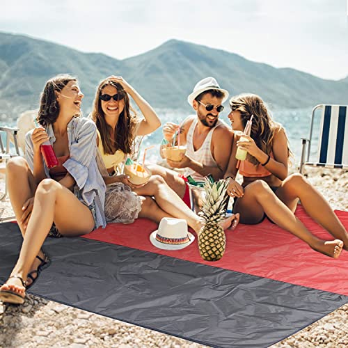 Beach Blanket XL Fast Drying Durable Lightweight Compact Outdoor Mat 83"x 79" - Sandproof Waterproof Picnic Mat for Travel, Camping, Hiking (Red) - color: Red