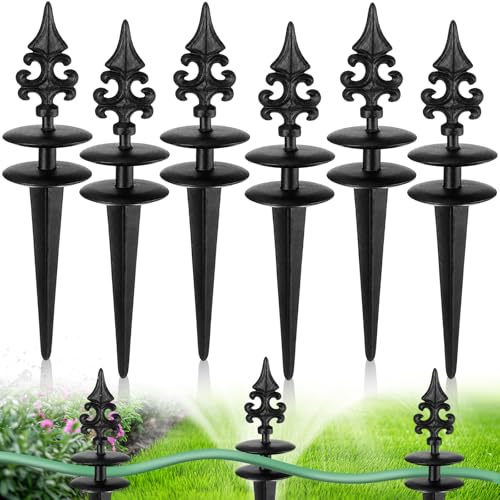 Zonon 6 Packs 12 Inch Garden Hose Guide Stake Heavy Duty Cast Iron Hose Guides Spike Decorative Garden Stakes Protector for Lawn Yard - Keeping Hoses Away from Flower Beds(Classic Style) - style: Classic Style
