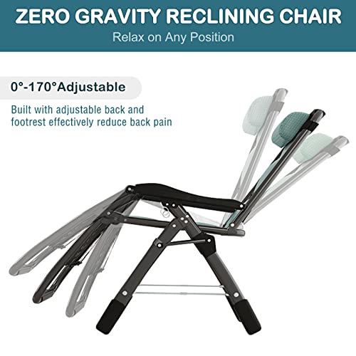 NAIZEA Padded Zero Gravity Chair, Cooling Fabric Folding Outdoor Lounge Chairs, Adjustable Reclining Camping Chairs with Cup Holder, Ergonomic Patio Lawn Chair for Balcony Beach Deck Yard - color: Ice Silk Green, style: Zero Gravity Chair