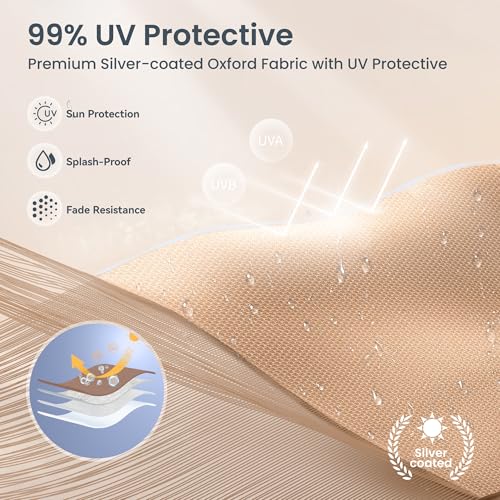 PHI VILLA 13x13 Pop up Canopy Tent Instant Outdoor Easy One Push Tent with Wheeled Carry Bag, Straight Legs 169 Square Feet of Shade, Brown, Steel Frame, 150D Oxford Cloth - color: Beige