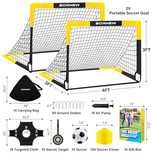 Kid Soccer Goal and Soccer Ball Targets Set - 6x4 / 4X3 ft Backyard & Indoor Soccer Goal, Portable Pop Up Soccer Net with Soccer Targets, Cones, Soccer Training Equipment for Ages 3-16 Year Gift - color: 1. Black Yellow