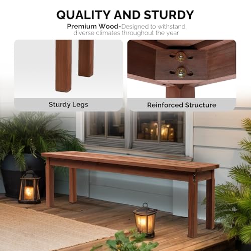 Outvita 3 Piece Outdoor Dining Set, Wood Patio Table and Benches, Indoor Outdoor Patio Furniture for Backyard, Poolside, Entryway, Porch